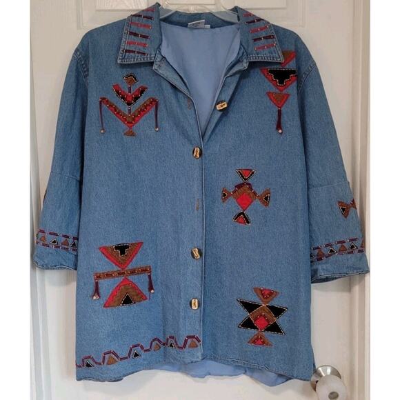 Parsley and Sage Women’s Jacket 2XL Denim Boho Western Embroidered Artsy Art - Picture 2 of 7